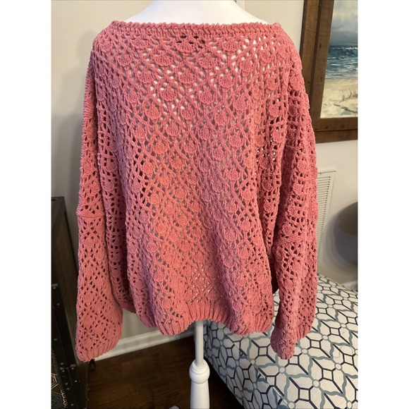 POL Sweater Women's Large 3/4 Wide Sleeves Cropped Oversized Boho Artsy Pink - Picture 8 of 12